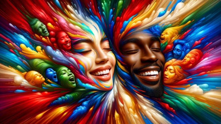 A explosion of color with the faces of a people of different ethnicities