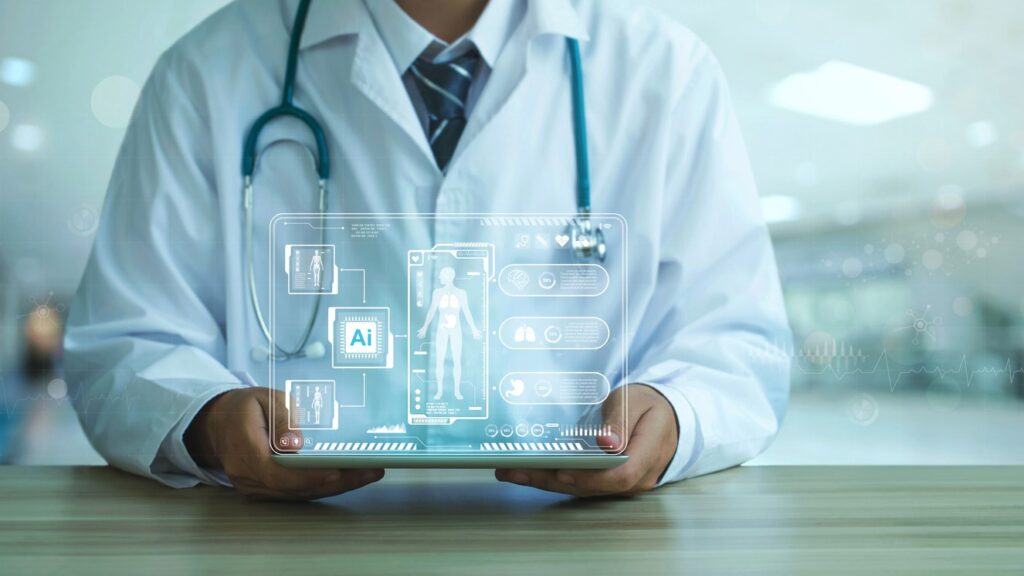 Doctor holding tablet that shows artificial intelligence being used in health care