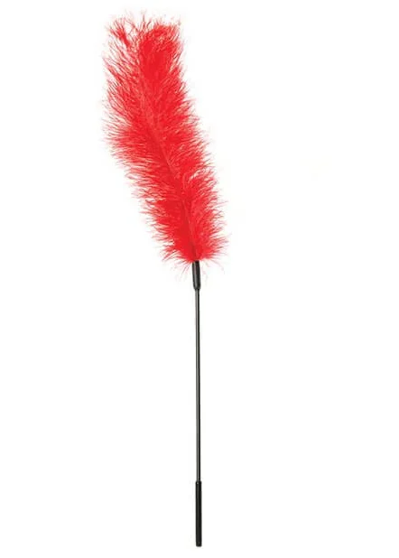 Red tickler made out of an Ostrich feather for tickle fetish fun.