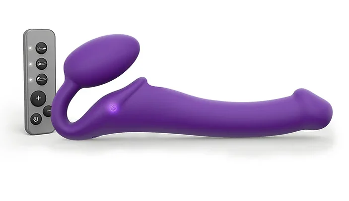 The bendable and vibrating strapless strap-on from Kinkly in purple.